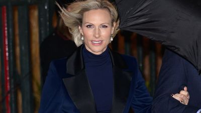 Zara Tindall's lace skirt and chic coat at Catherine's carol concert prove black with blue isn't a fashion faux pas