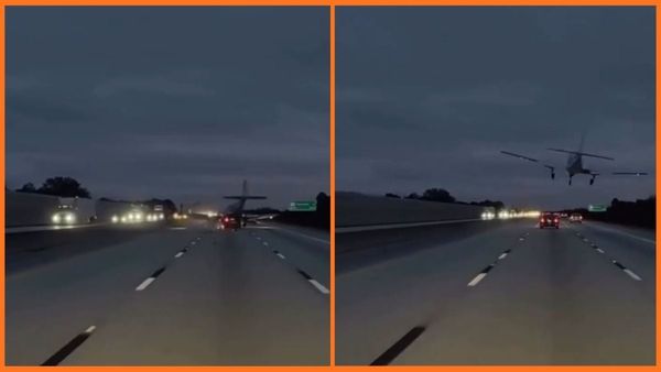 ‘Bam, the wheel just smacked right dab’: Witness describes moment plane falls from the sky and slams into car on I-95