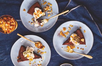 Chocolate torte with Baileys cream and salted praline