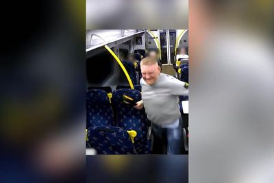 Terrifying moment train passenger launches bottle attack on strangers
