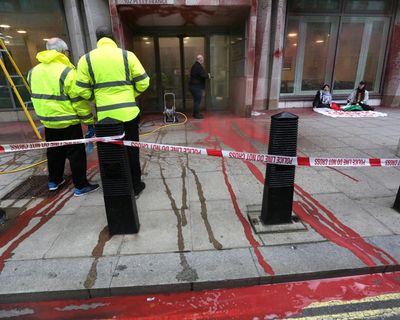 Pro-Palestine activists daub MoJ building with red paint in protest over hunger strikers
