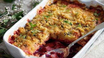 If You're Looking for a Christmas Day Side That Stands Out From the Crowd, This Beet, Potato, and Taleggio Gratin is the Answer