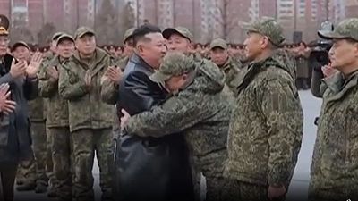 Kim Jong Un welcomes back North Korean soldiers returning from fighting for Russia
