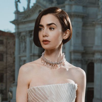 Lily Collins's Schiaparelli Haute Couture Dress Is Adorned With Feathers and Petals