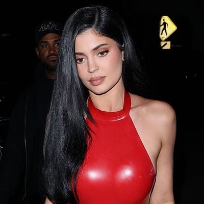 Kylie Jenner Brings the Heat in a Bright Red Latex Halter Dress and PVC Heels