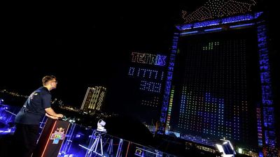 2,800 RGB drones turned into the world's largest-ever game of Tetris — Red Bull Tetris world final lights up Dubai night sky