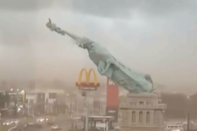 78ft Statue of Liberty replica collapses after being battered by high winds in Brazil