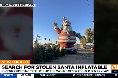 Must have used a 39-and-half-foot pole! 40-foot Santa kidnapped from Christmas tree lot