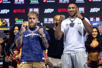Anthony Joshua weighs in almost two stone heavier than Jake Paul for Miami fight