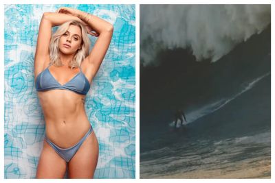 Incredible moment Love Island's Laura Crane surfs 'world record-breaking' wave