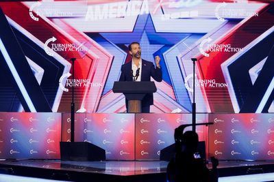 Trump threatens to ‘fire’ Don Jr as he appears by speaker phone at fractious Turning Point conference