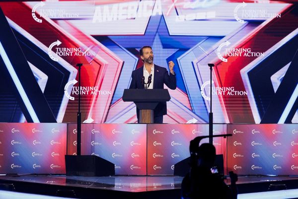 Trump threatens to ‘fire’ Don Jr as he appears by speaker phone at fractious Turning Point conference