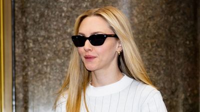 Amanda Seyfried's tailored trousers and cosy jumper give classic Dr Martens boots a timeless, wearable spin