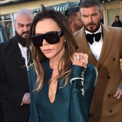 Victoria Beckham Styles a Plunging Cut-Out Gown From Her Own Label for a Winter Wedding