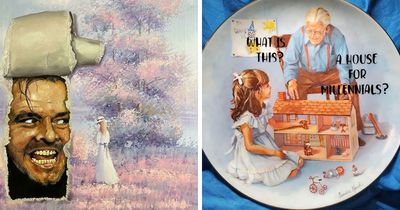 78 People Who Personalized Thrifted Paintings By Adding In Something Funny Or Unexpected (New Pics)