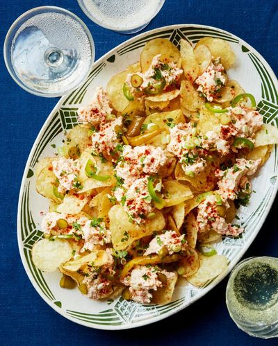 Georgina Hayden’s quick and easy recipe for pimento cheese and pickle loaded crisps