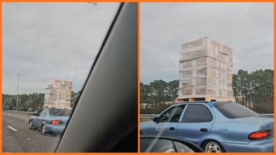 ‘Just to save a few dollars’: Man spotted driving down highway with something absolutely wild strapped to his roof