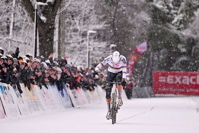 Exact Cross Mol: Mathieu van der Poel conquers snowy conditions to take another victory after Wout van Aert crashes heavily