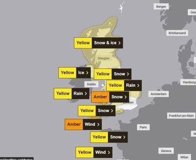 Map shows London surrounded by weather warnings as Storm Goretti 'snow bomb' set to hit UK