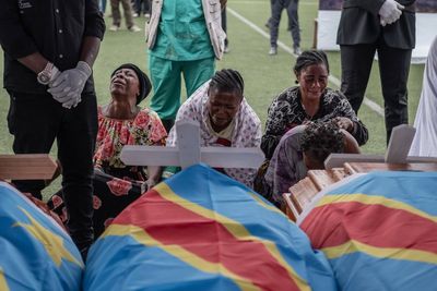 M23 rebel group holds a symbolic funeral for victims of drone strike in eastern Congo