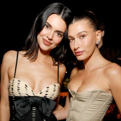 Hailey Bieber and Kendall Jenner Coordinate Awards Season Looks in Matching Corset Tops