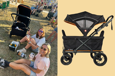 This wagon stroller is perfect for festivals and family trips