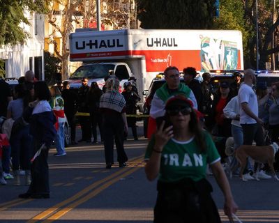 U-Haul truck speeds through Los Angeles march supporting Iranian people