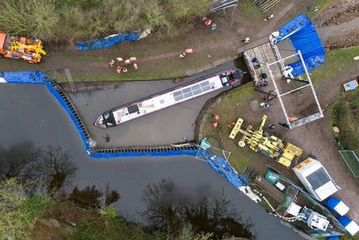 First of three stranded narrow boats refloated after Shropshire canal breach