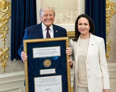 María Corina Machado presents Trump with her Nobel peace prize medal