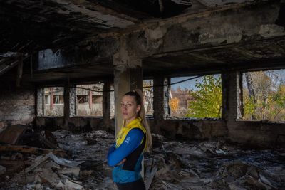 Photos show Ukraine's historic training center in ruins, but children and athletes still train