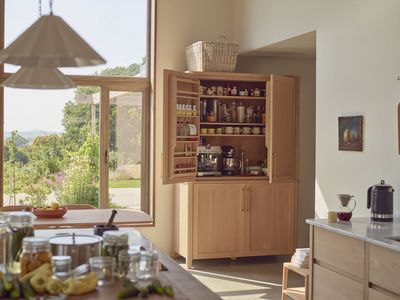This New Freestanding Pantry Design Has a Hidden Fridge Inside — It Might Make for the Most Perfect Coffee Station Ever