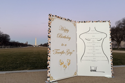 Giant version of Epstein birthday card allegedly from Trump is placed on National Mall in DC