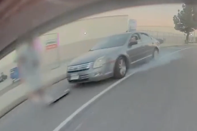 Shocking hit-and-run caught on camera in LA after speeding driver swerves into hard shoulder and mows down skater