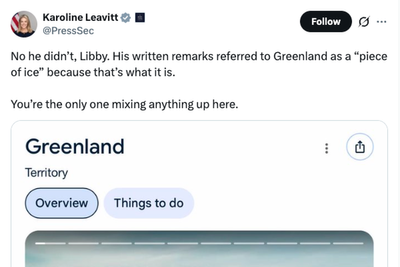 Karoline Leavitt falsely claims Trump didn’t mix up Iceland and Greenland in Davos speech
