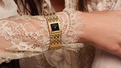 This Frederique Constant golden cuff watch is a power move of art deco design
