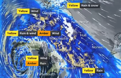 Weather map shows when Storm Chandra is hitting UK today as torrential rain soaks London