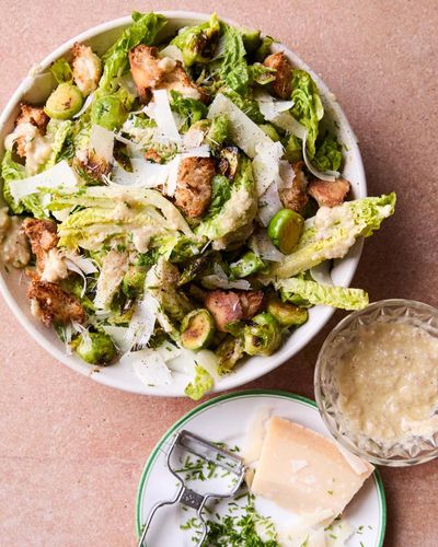 Georginia Hayden’s quick and easy roast sprout salad with anchovies and parmesan – recipe