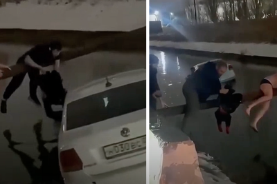 Heroes’ quick-thinking saves boy from sinking taxi after it plunges into icy canal