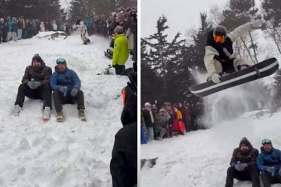 Olympic snowboarder Shaun White jumps over comedian Shane Gillis in Central Park after Winter Storm Fern hits the US
