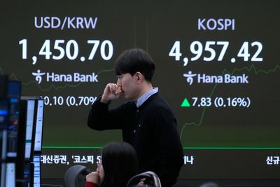 Asian shares track Wall Street gains as gold edges lower