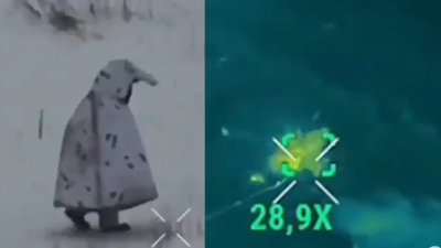 Watch: Russian soldier camouflaging in penguin costume blasted by Ukrainian drone