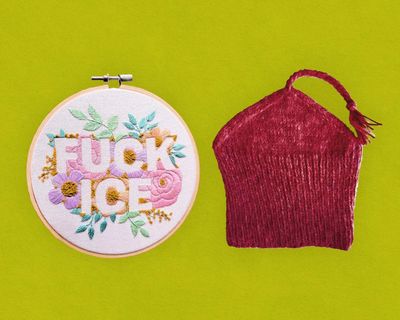 ‘Rage knitting’ against the machine: the hobbyists putting anti-ICE messages into crafts