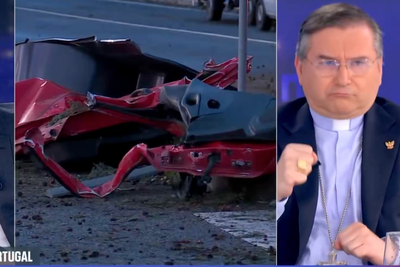 Priest startled by Benfica goal as TV studio erupts in celebration