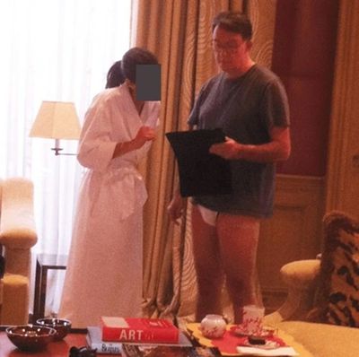 Former US ambassador Peter Mandelson pictured in the Epstein files standing in his underpants in paedophile financier's home
