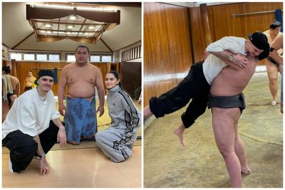 Romeo Beckham takes on sumo wrestler in Japan amid family feud