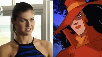 Alexandra Daddario Is Giving Carmen Sandiego In This Red Leather Trench Coat