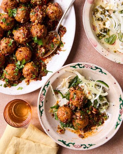 Sami Tamimi’s recipes for spiced bulgur balls with pomegranate, with a herby fennel side salad