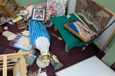 Thieves shatter statue of Virgin Mary and smash tabernacle during Catholic school robbery as parents fear ‘hate crime’ motive