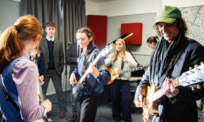 “It’s a great feeling. I wish we’d had something like this at my school”: Justin Hawkins opens recording studio at Hereford Cathedral School