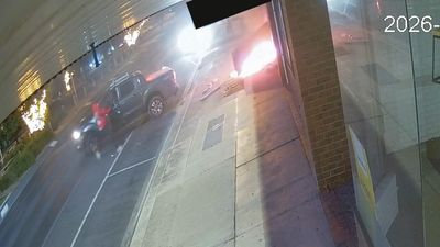 Ram raid caught on tape as arsonist dodges flames